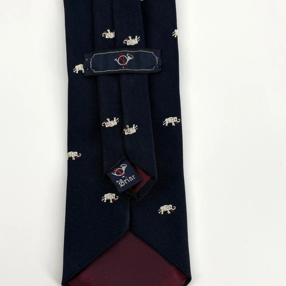 Briar Navy Blue Silk Polyester Blend Elephant Embroidered Mens‎ Neck Tie